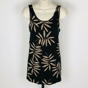 Black Tan Leaf Print Tank Top Tee Womens Large